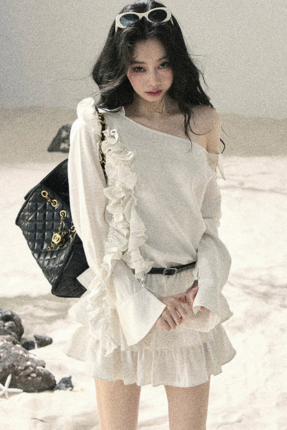 French Ruffled Off-Shoulder Dress