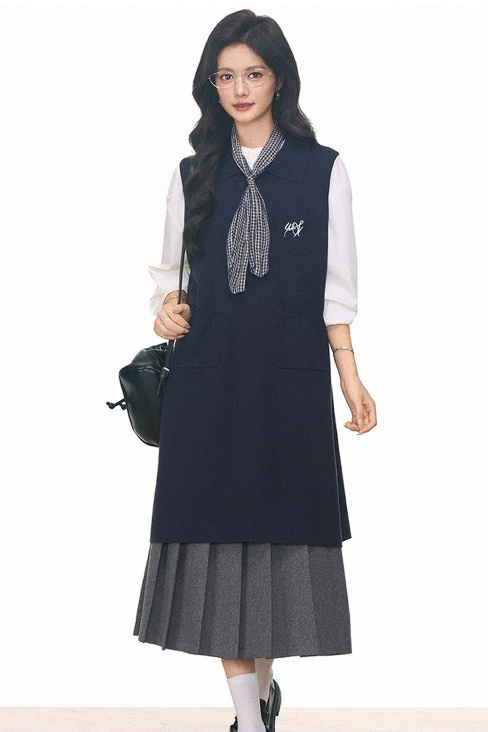 Knitted Vest Dress, Shirt and Skirt Set-Up