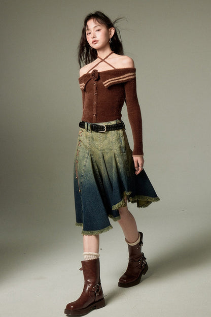 Rose Cross-Strap Off-Shoulder Sweater