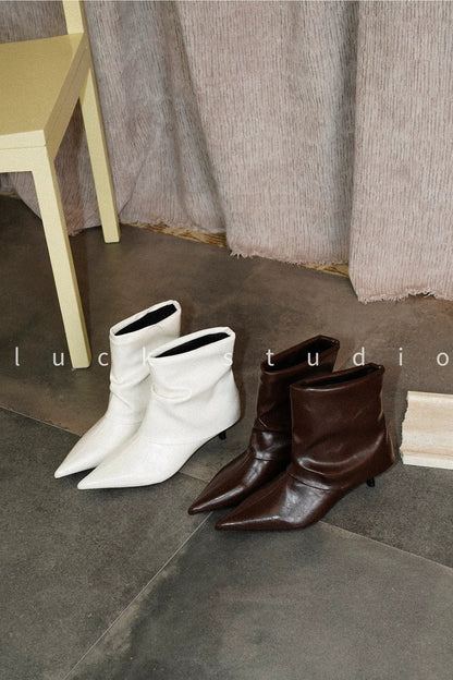 Pointed Toe Soft Leather Slouch Boots