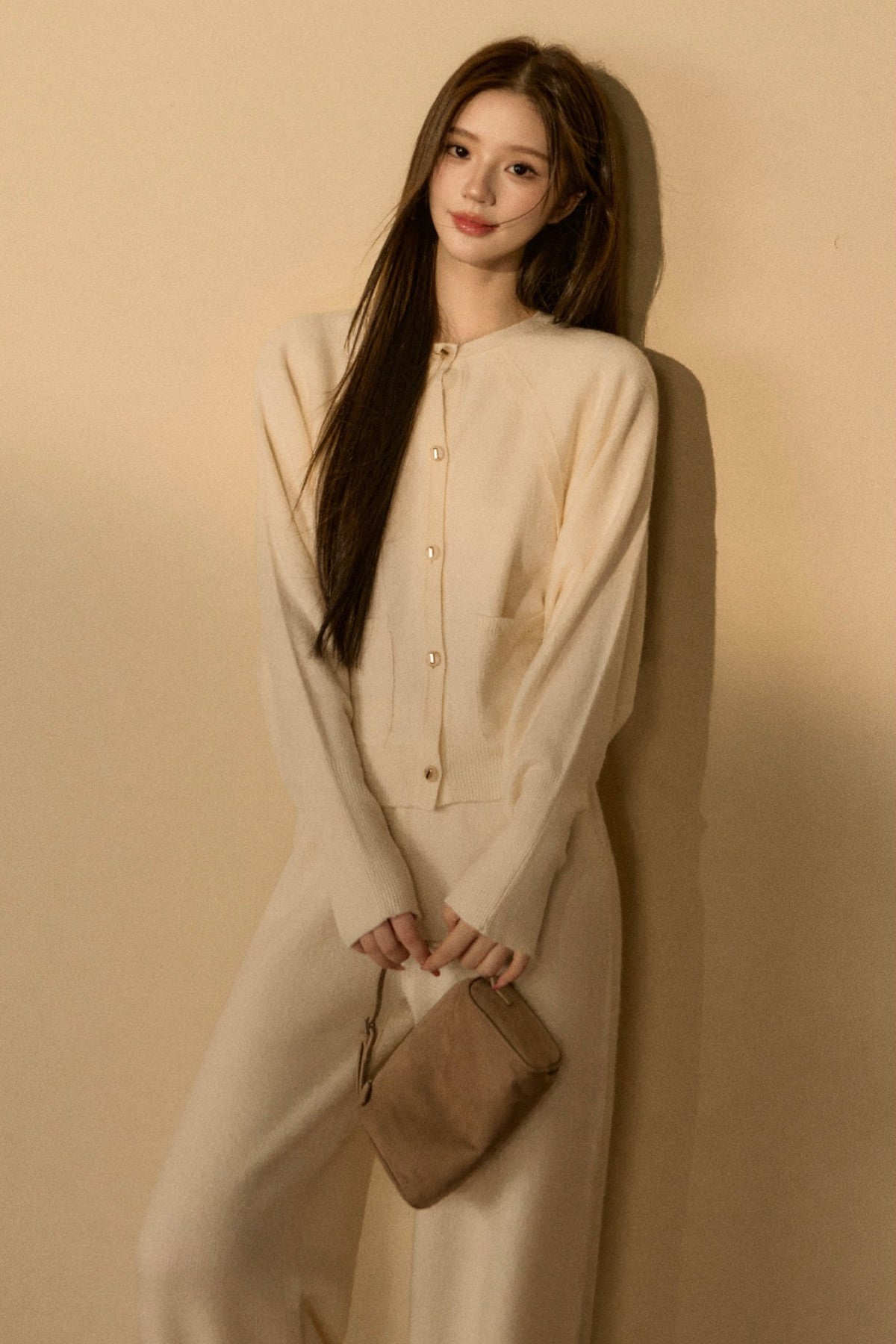 Wool and Cashmere Blend Cardigan and Pants Set-Up