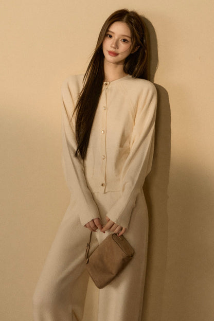 Wool and Cashmere Blend Cardigan and Pants Set-Up