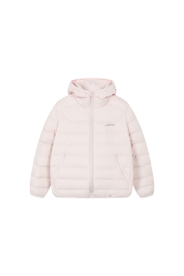 Hooded Logo Ribbed Down Jacket