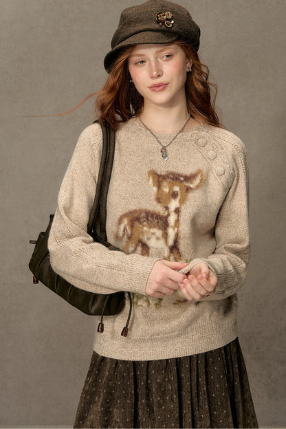 Deer Jacquard Pullover Sweater