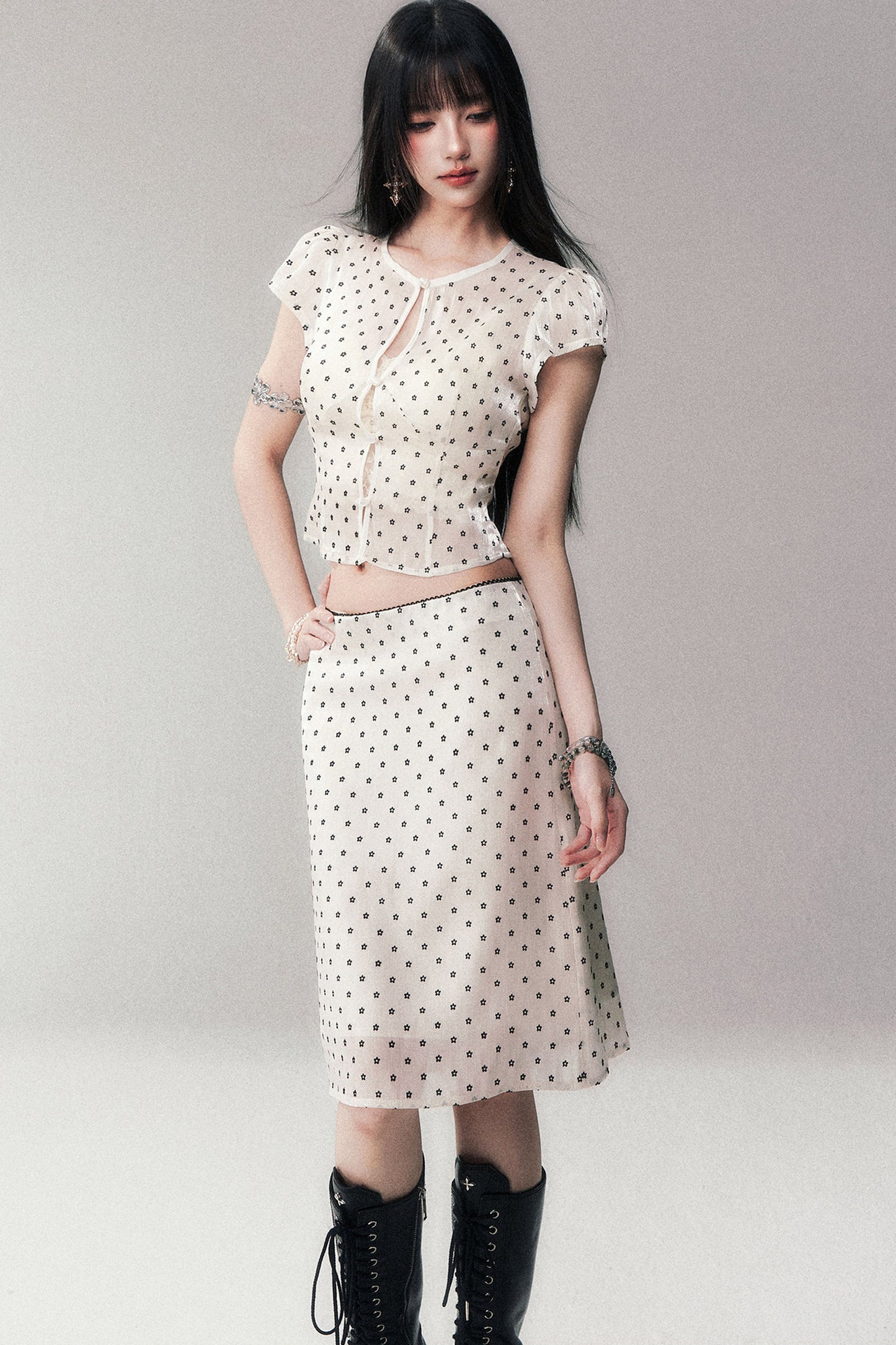 Glossy Polka Dot Top and Skirt Set-Up