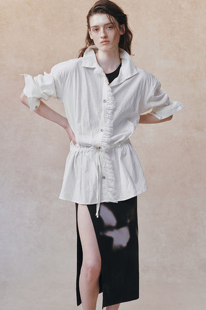 Oversized Crinkled Lace Drawstring Shirt