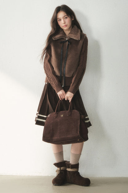 Knitted Patchwork Faux Fur Jacket