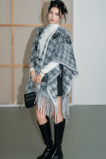 Plaid Rose Tassel Shawl Set-Up