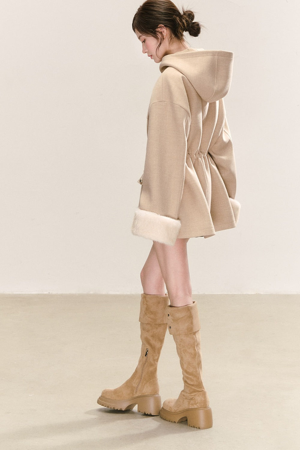 Multi-Pocket Hooded Woolen Parka Jacket