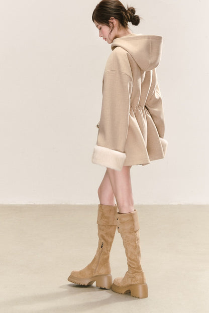 Multi-Pocket Hooded Woolen Parka Jacket
