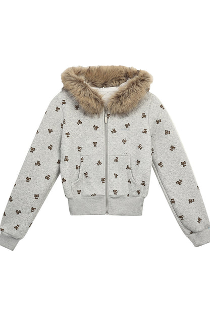 Bear Print Hooded Top and Pants Set-Up