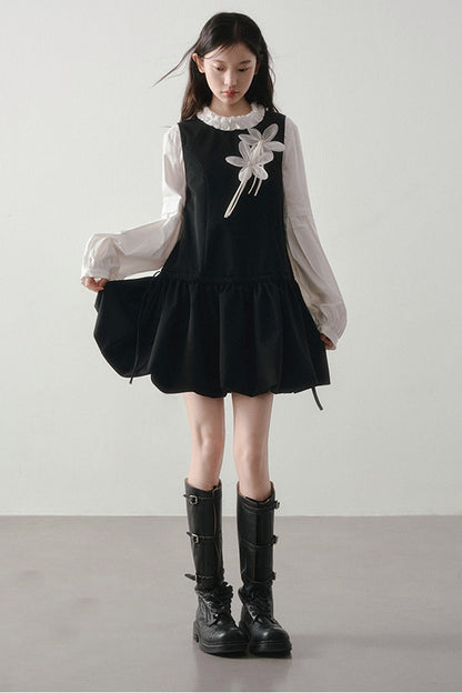 White Ruffled Collar Lantern Sleeve Blouse