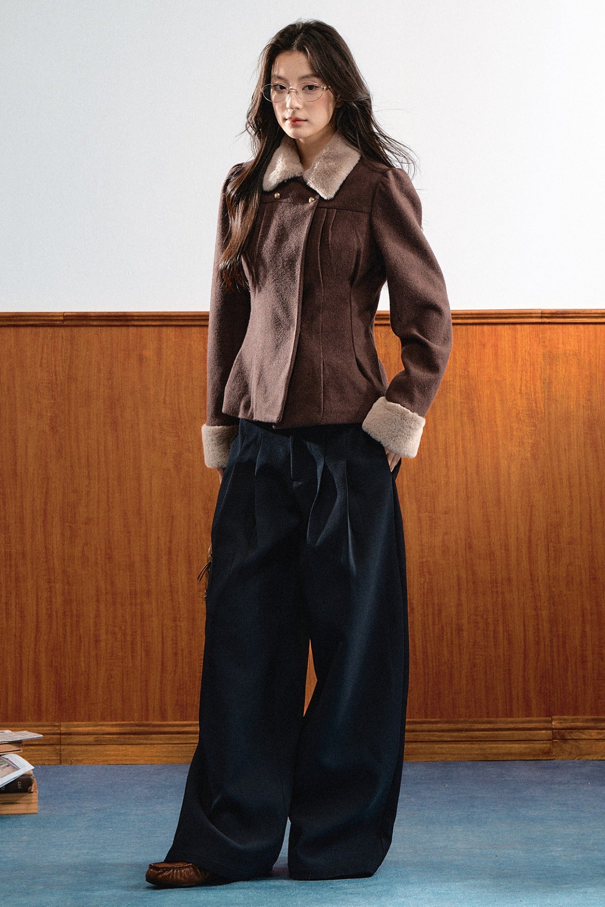Plush Pleated Puff Shoulder Jacket