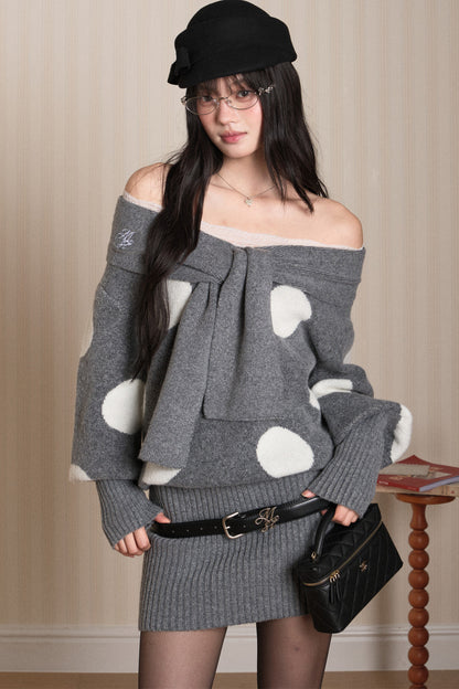 One-Shoulder Lace Knot Sweater Dress