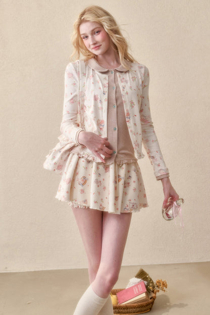 Bunny Print Hoodie Skirt Set-Up