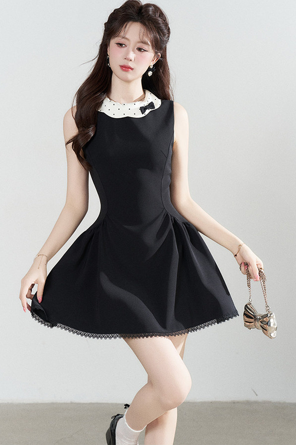 Black Waist-Cinching A-Line Dress