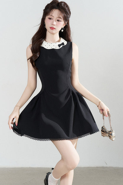 Black Waist-Cinching A-Line Dress