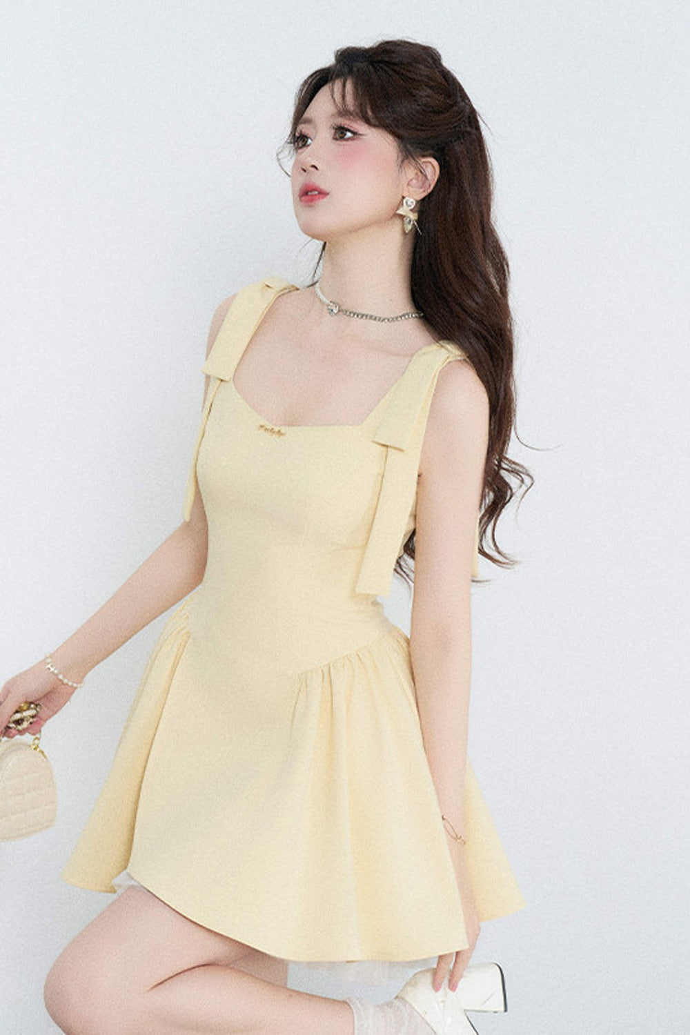Yellow Mesh Spliced Dress