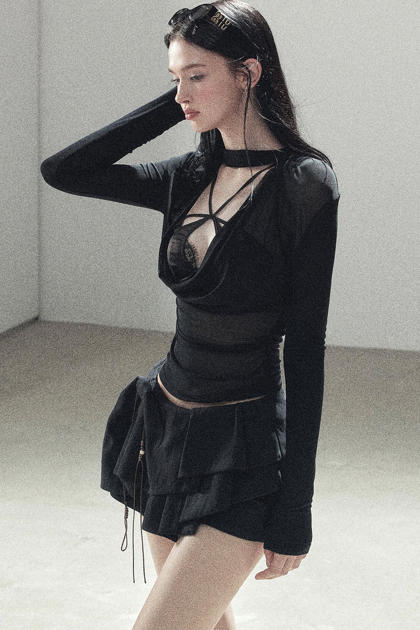 Slightly Sheer Long-Sleeve Top Set-Up