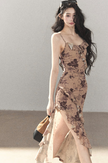 Vestido largo floral de tirantes finos