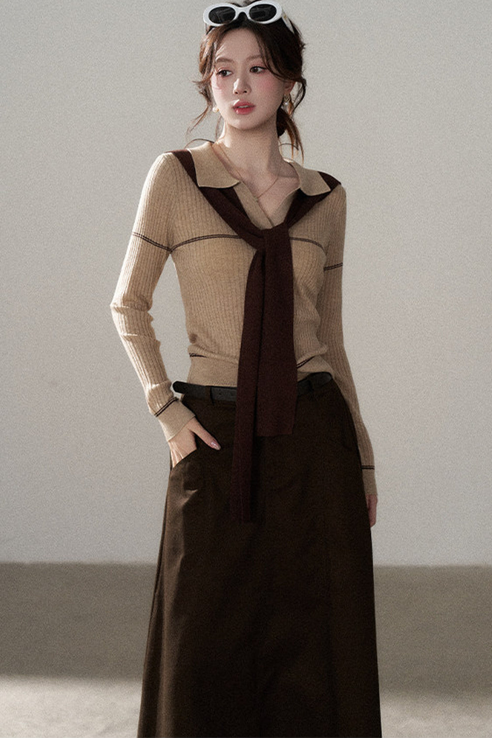 Pullover Shawl Knit Top and Skirt Set-Up