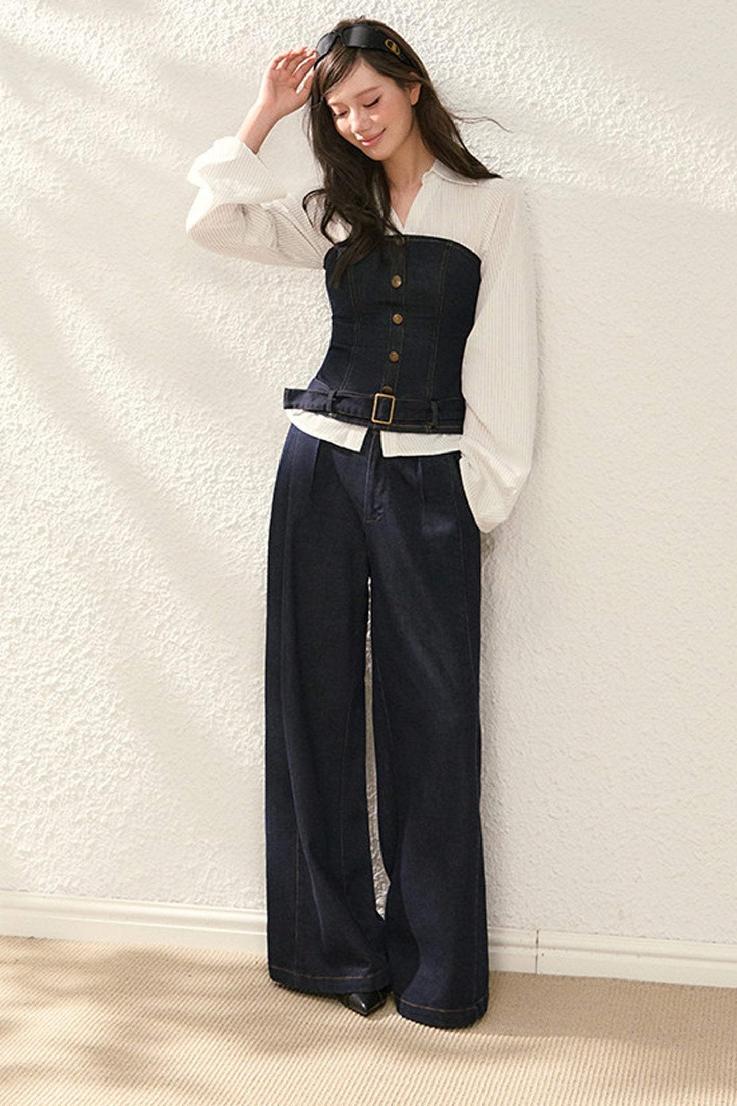 Color-Blocked Denim Two-Piece Set