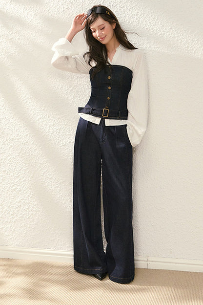 Color-Blocked Denim Two-Piece Set