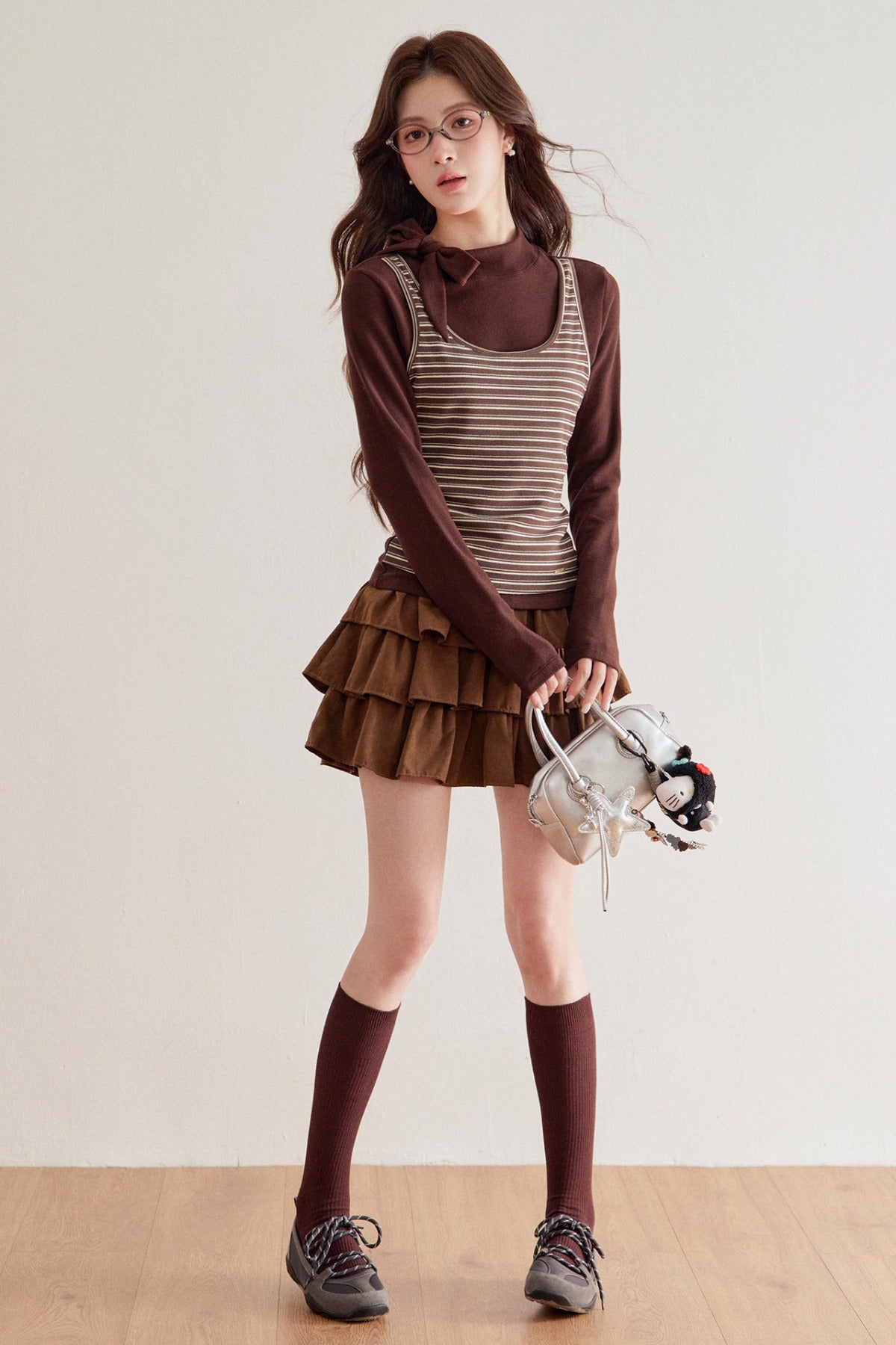Striped Knit Layered-Look Top