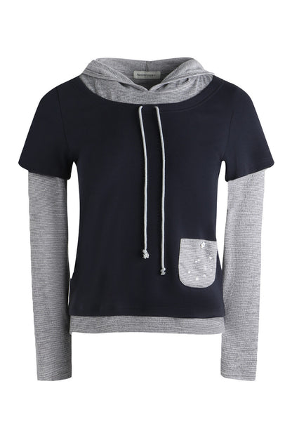 Layered-Look Hooded Long-Sleeve Top