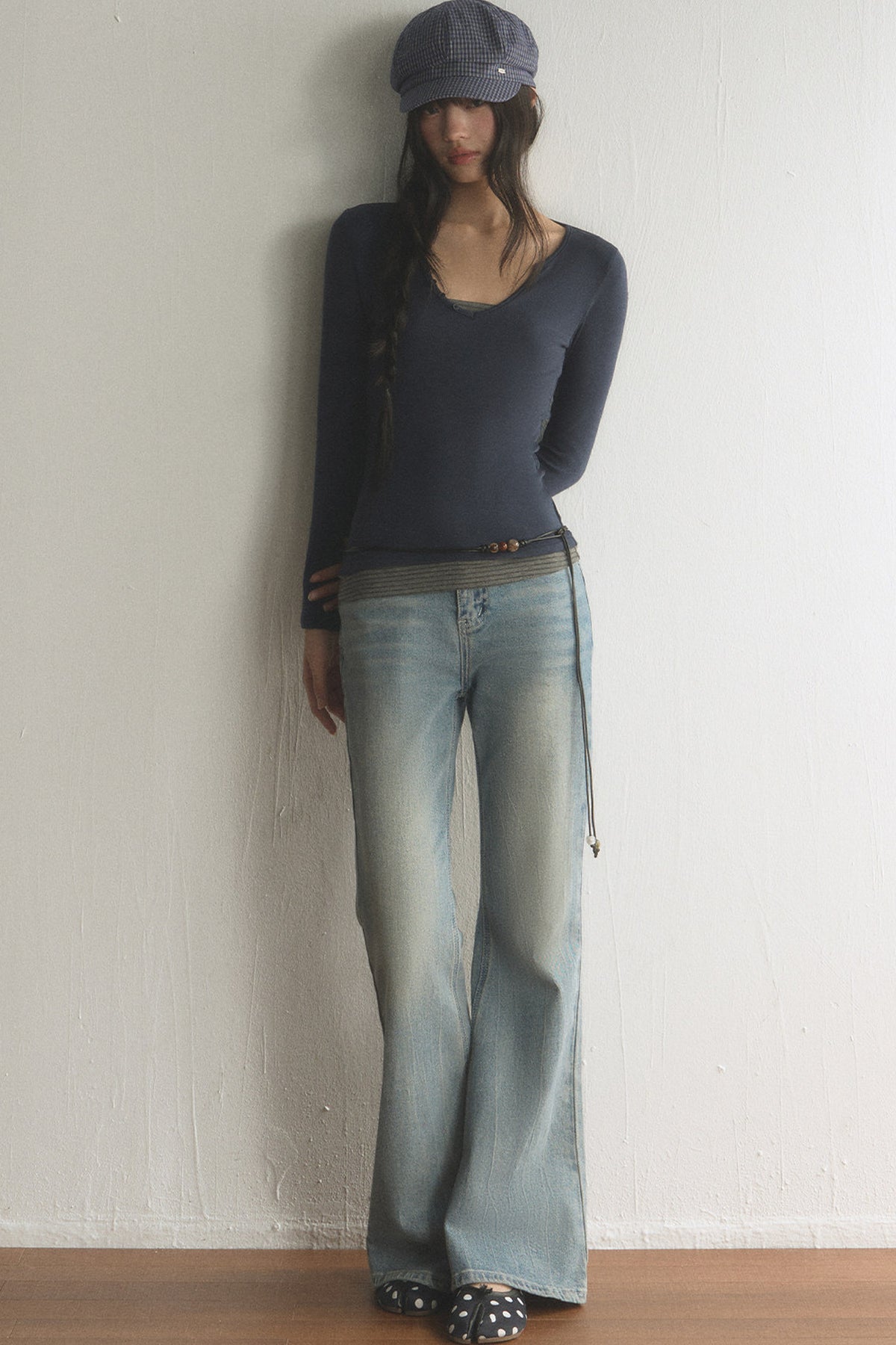 Layered-Look V-Neck Long-Sleeve T-Shirt