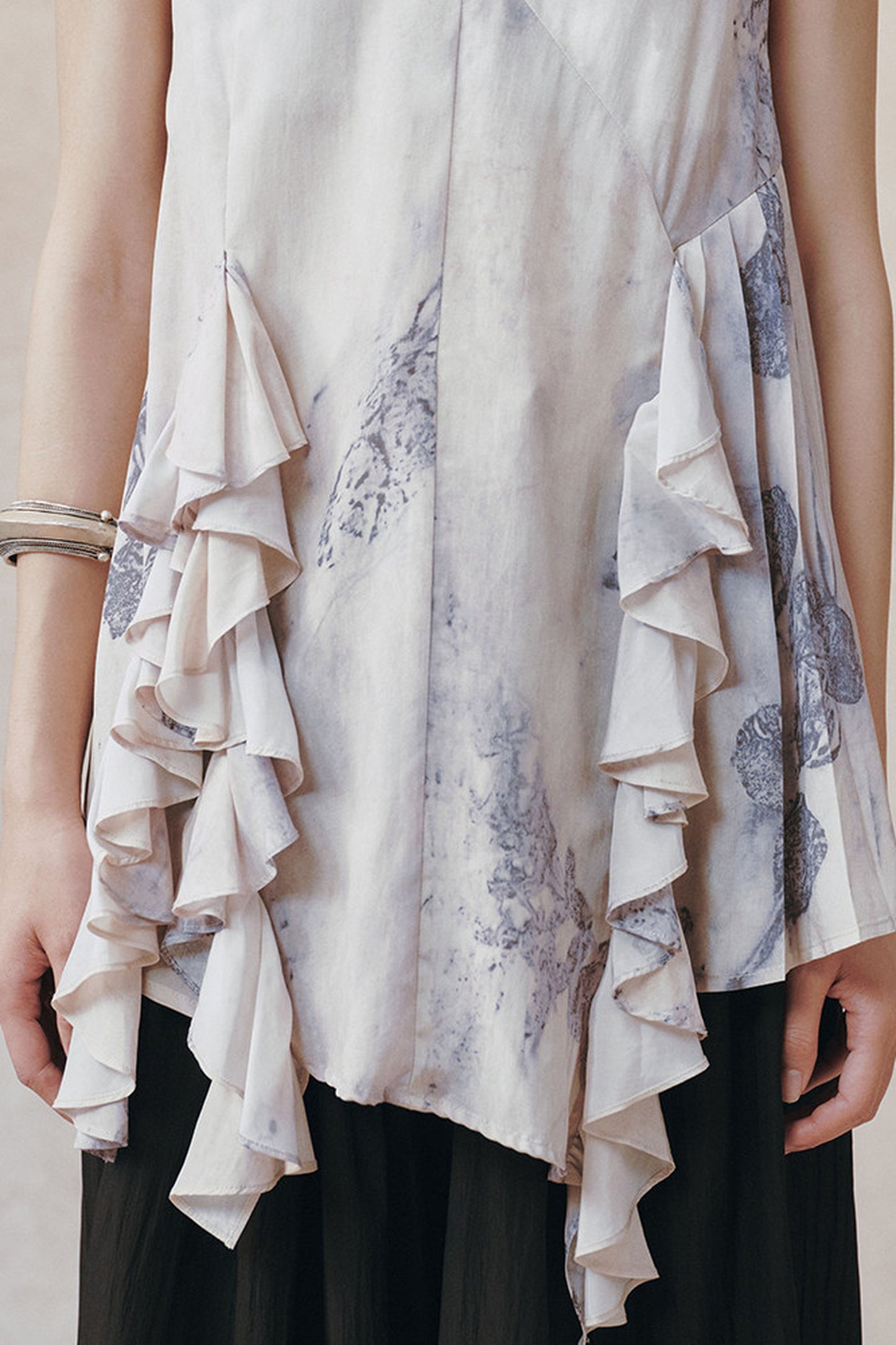 Ink Print Ruffled Camisole