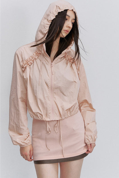 Pleated Lace Hooded Jacket