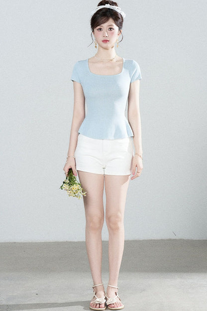 Square Neck Knit Top and Polka Dot Skirt Set-Up