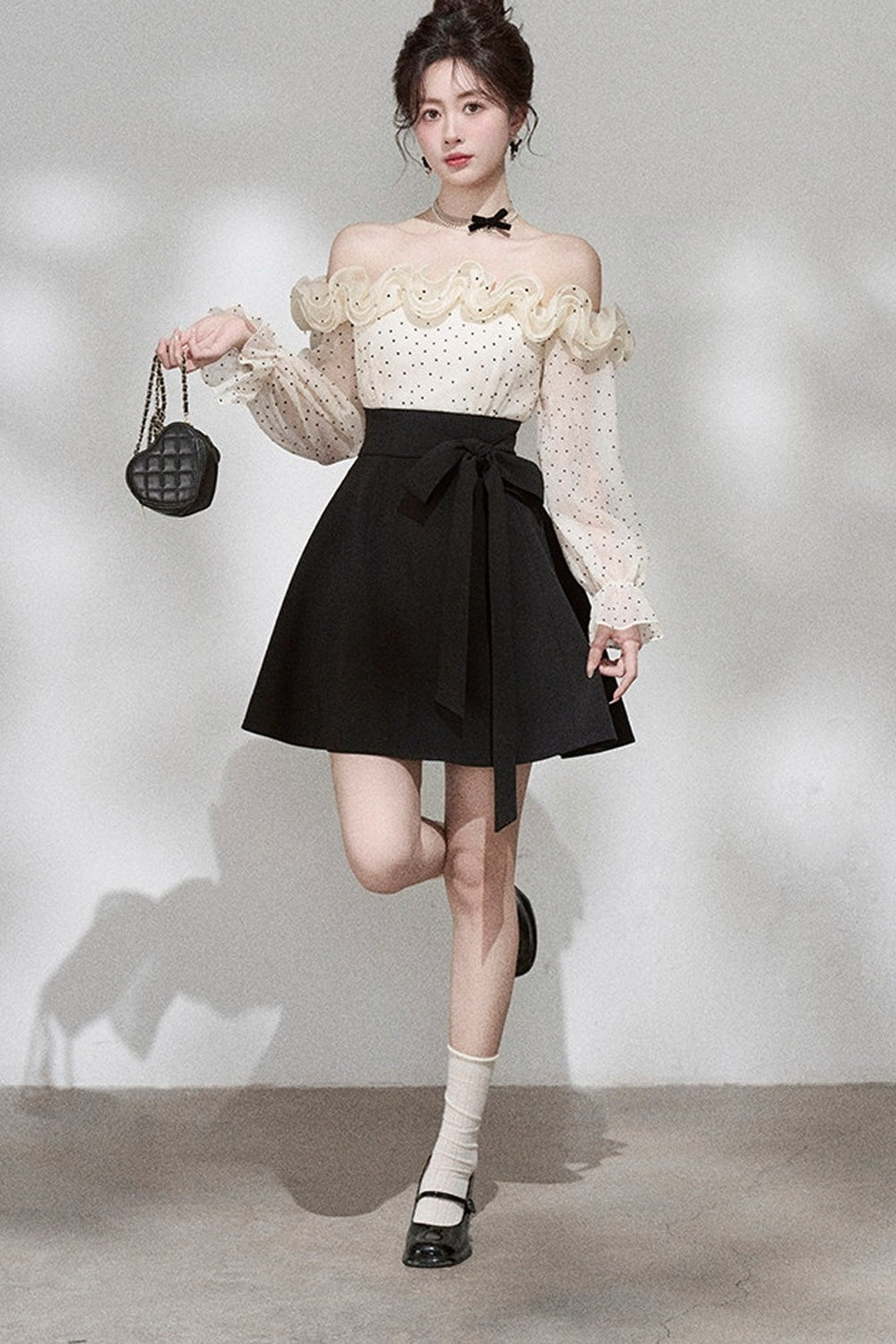 Ruffle Off-Shoulder Long Sleeve Dress