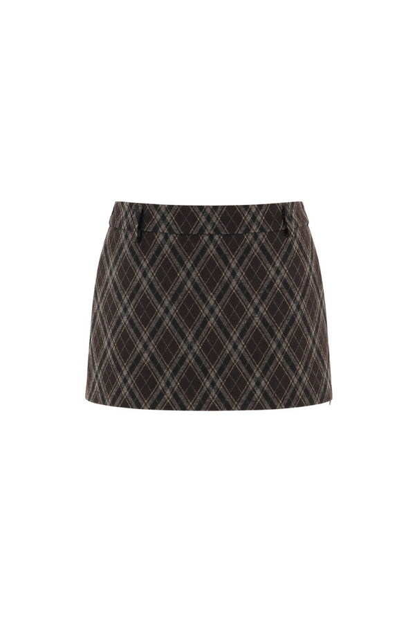 High-Waisted Woolen Plaid Skirt