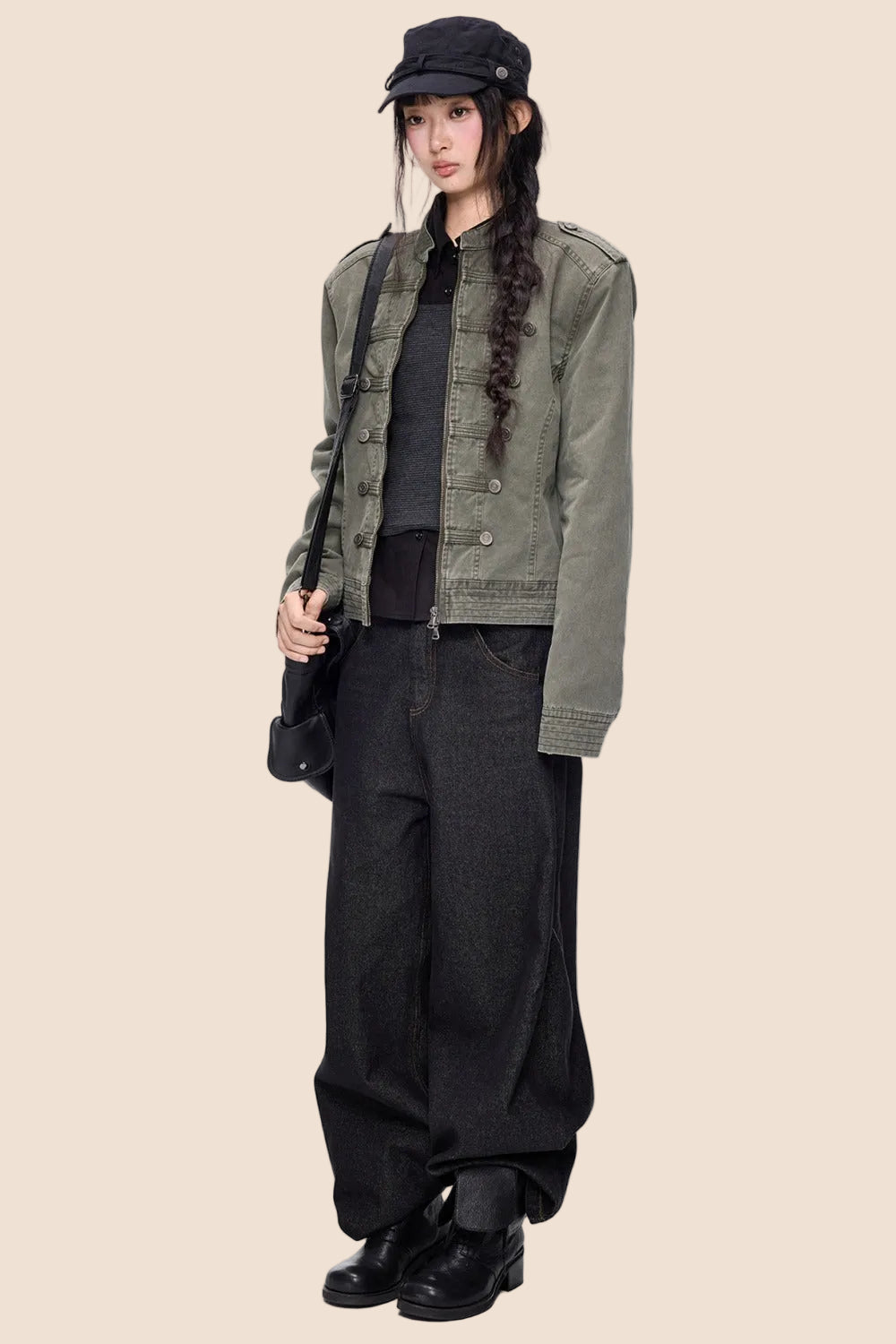 Short Double-Breasted Vintage Denim Jacket