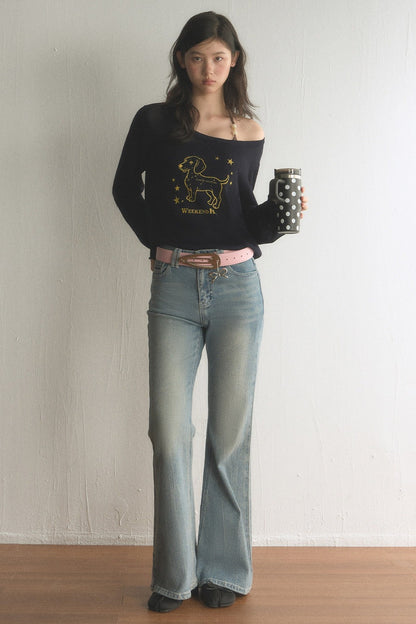 High-Waisted Washed Micro-Flared Jeans
