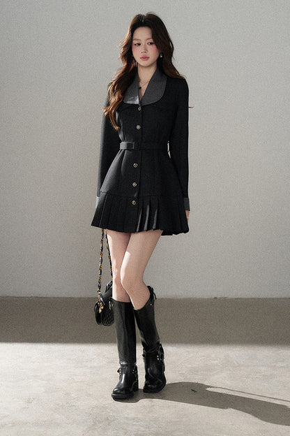 Black Bow Pleated Dress