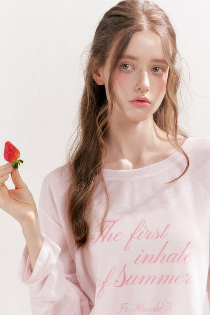 Blusa in lino con stampa a lettere e fiocco di neve