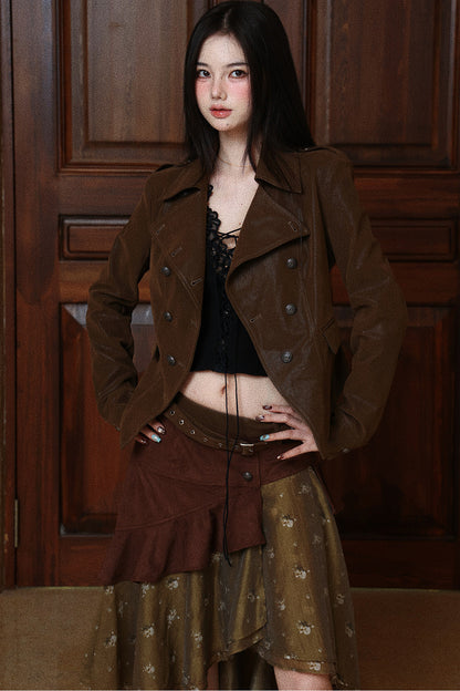 Textured Long-Sleeve Leather Jacket