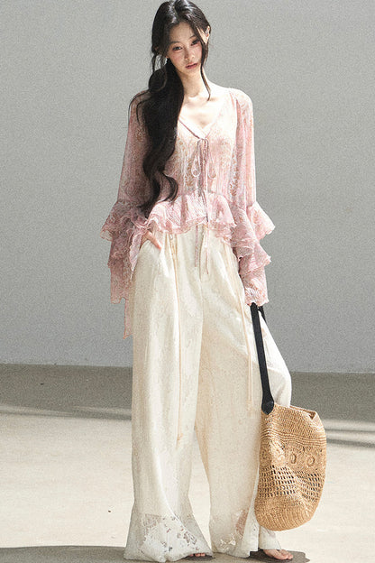Chiffon Bell-Sleeve Blouse