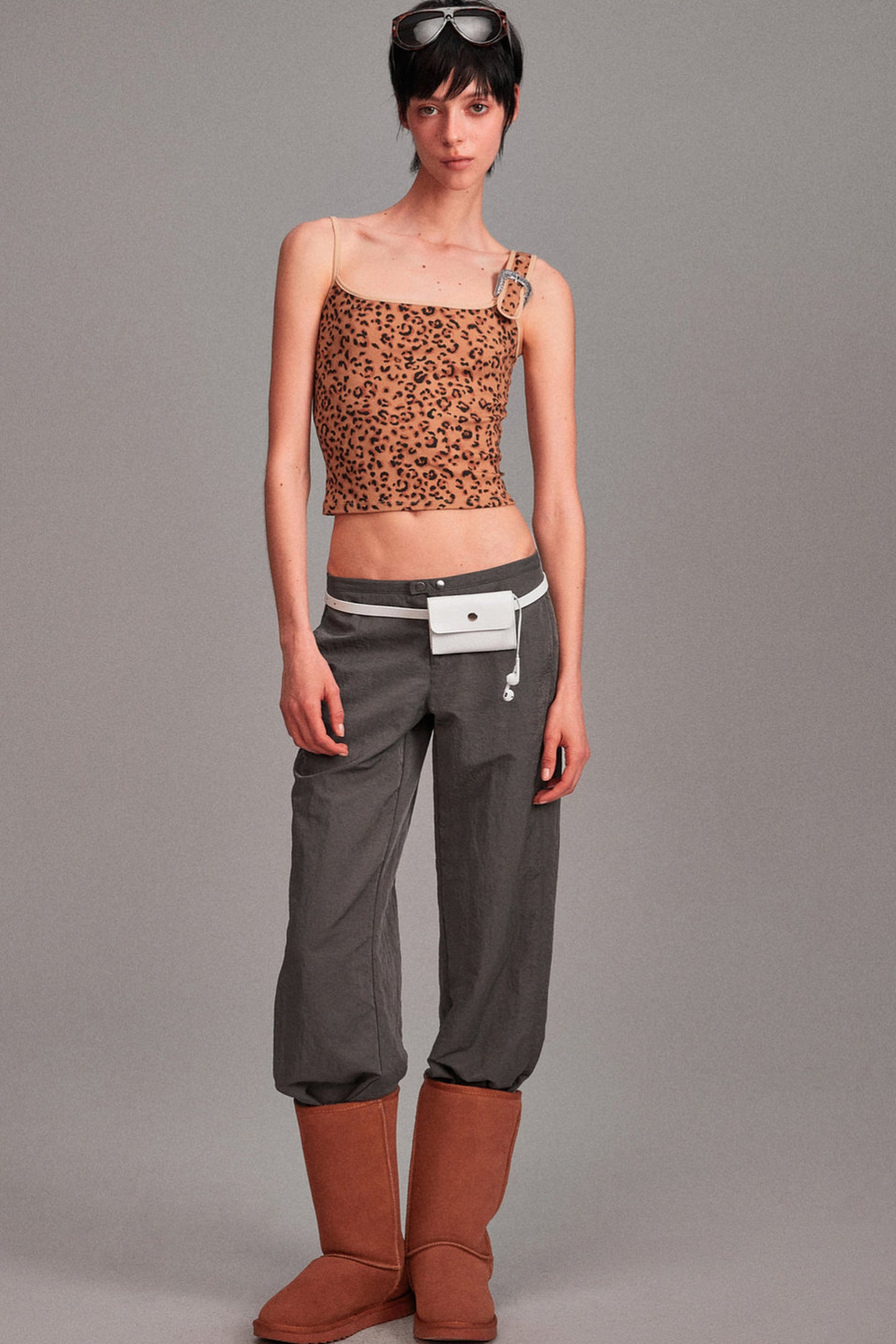 Camouflage Leopard Print Asymmetrical Metal Buckle Camisole