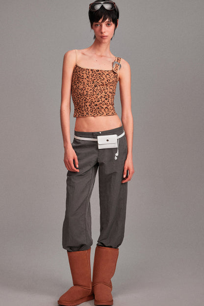 Camouflage Leopard Print Asymmetrical Metal Buckle Camisole