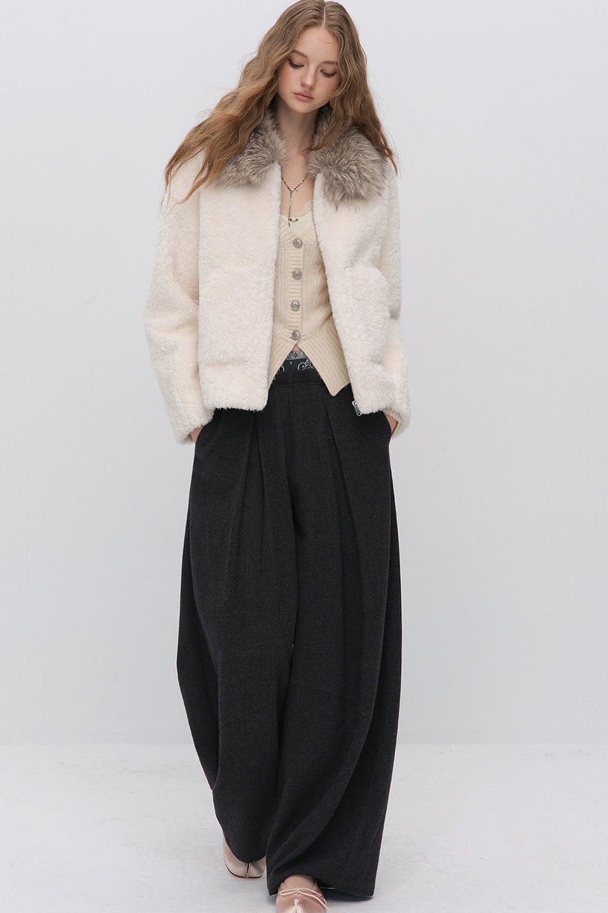 Micro-Loose Fur Collar Faux Fur Jacket