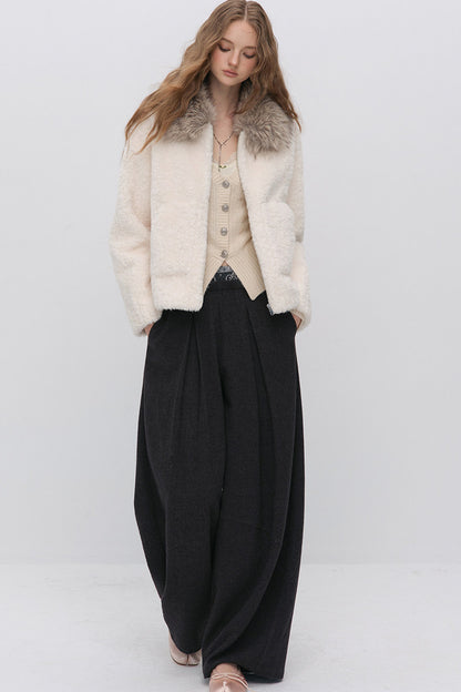 Micro-Loose Fur Collar Faux Fur Jacket
