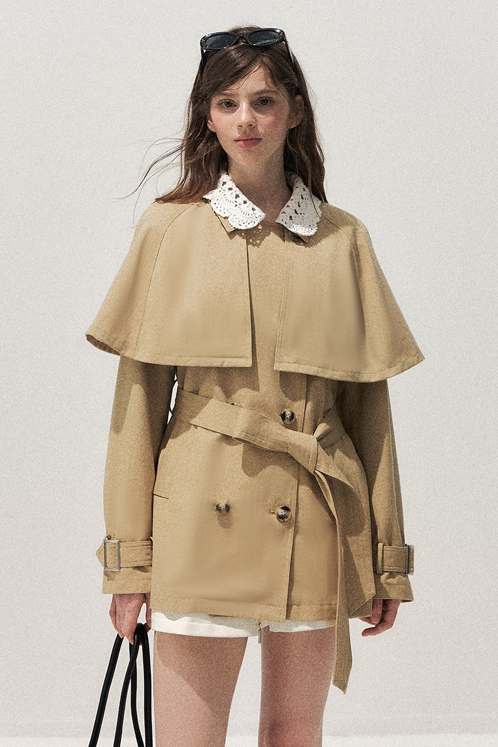 Detachable Cape Crochet Collar Trench Coat