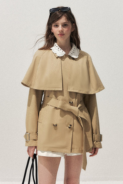 Detachable Cape Crochet Collar Trench Coat