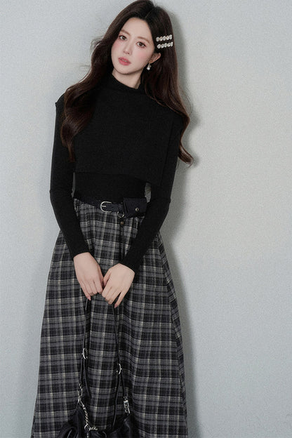 Black High-Neck Long-Sleeve Dress