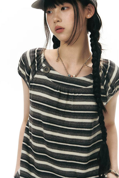 Maglia a righe rétro in maglia con pizzo
