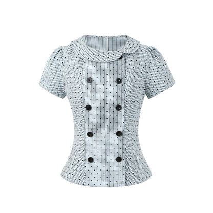 Artistic Plaid Doll Collar Blouse